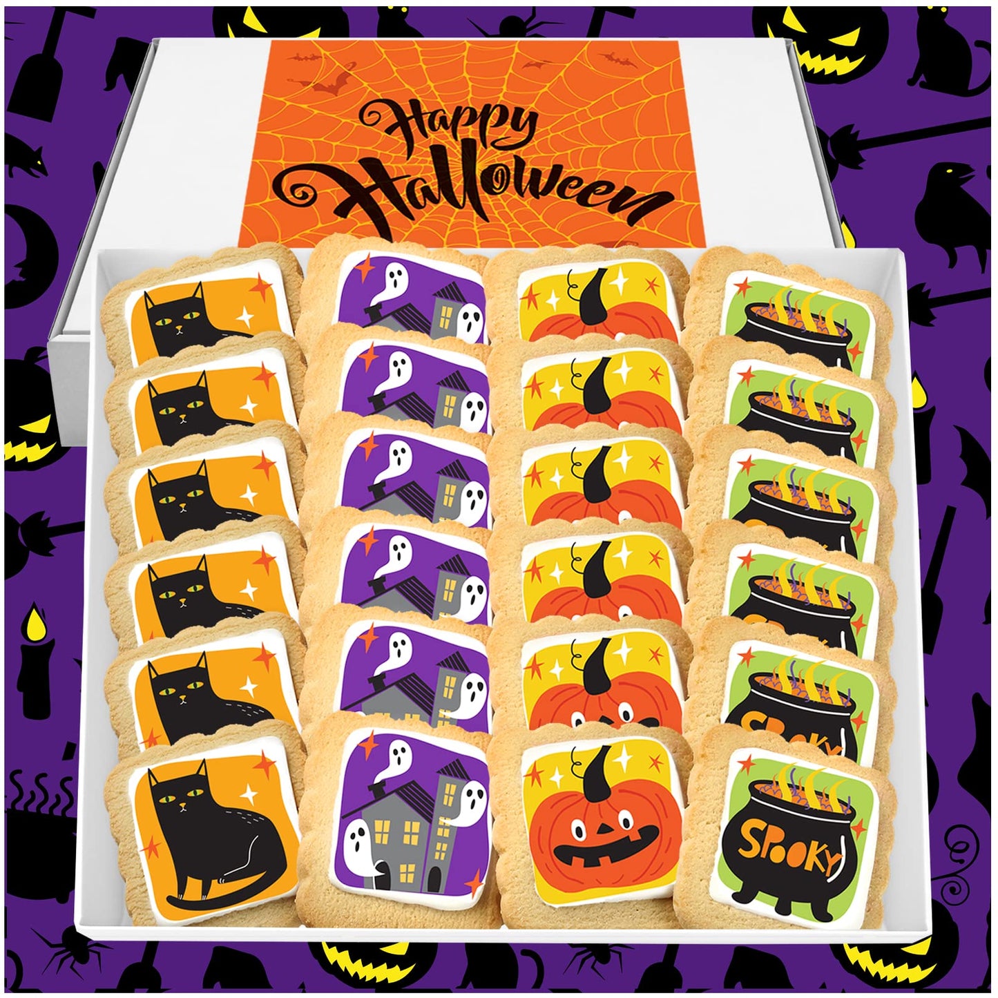 Halloween Cookies 24 Pack Decorated | INDIVIDUALLY WRAPPED Bulk Party Favors Sugar Cookies | Gift Basket Pumpkin Ghosts Scary | 
