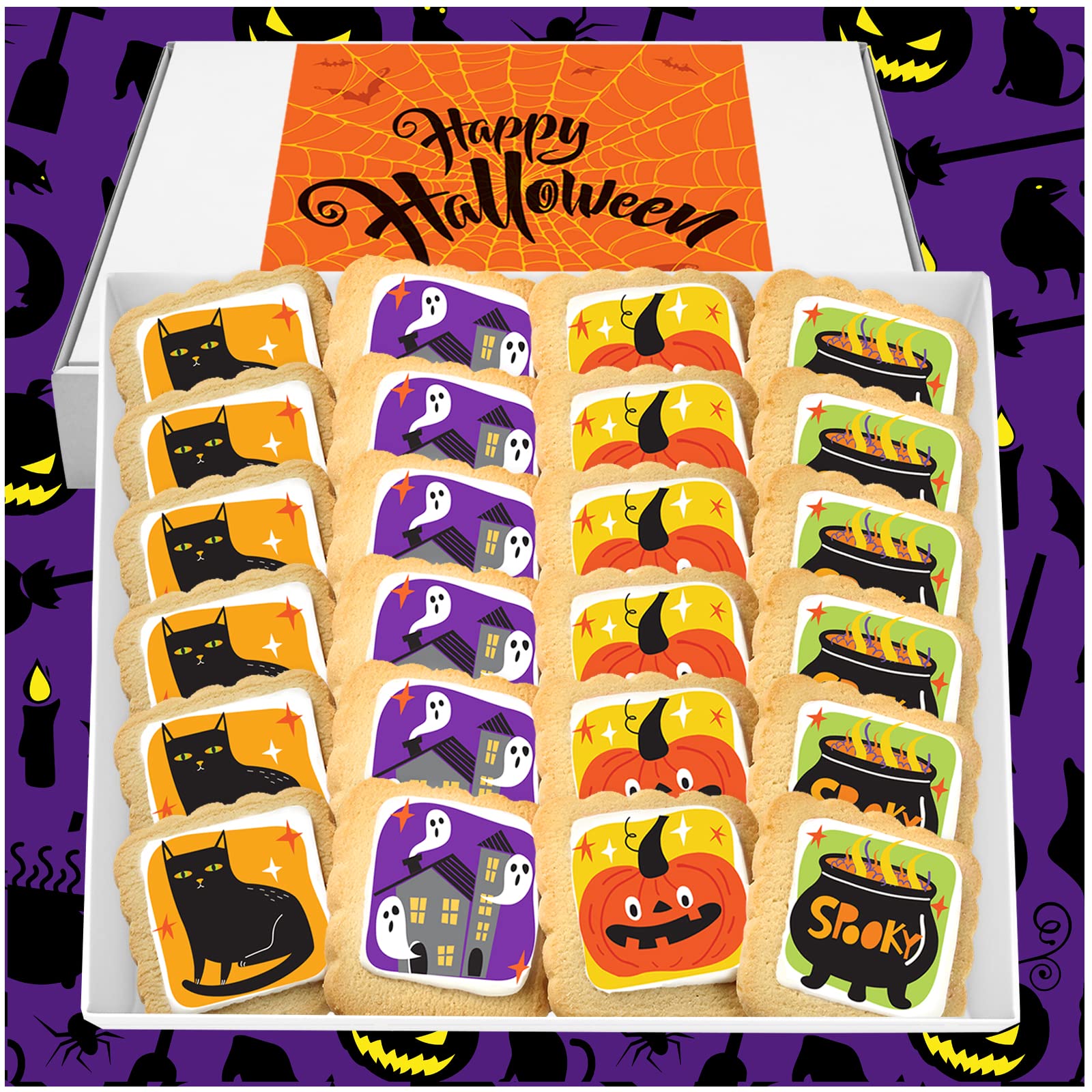 Halloween Cookies 24 Pack Decorated | INDIVIDUALLY WRAPPED Bulk Party Favors Sugar Cookies | Gift Basket Pumpkin Ghosts Scary | 