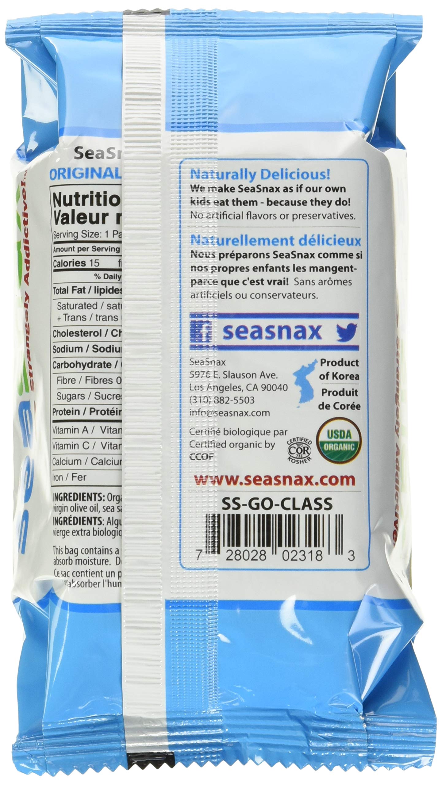 Seasnax Organic Olive Oil Seaweed Snack, 0.18 Oz (Pack Of 6)