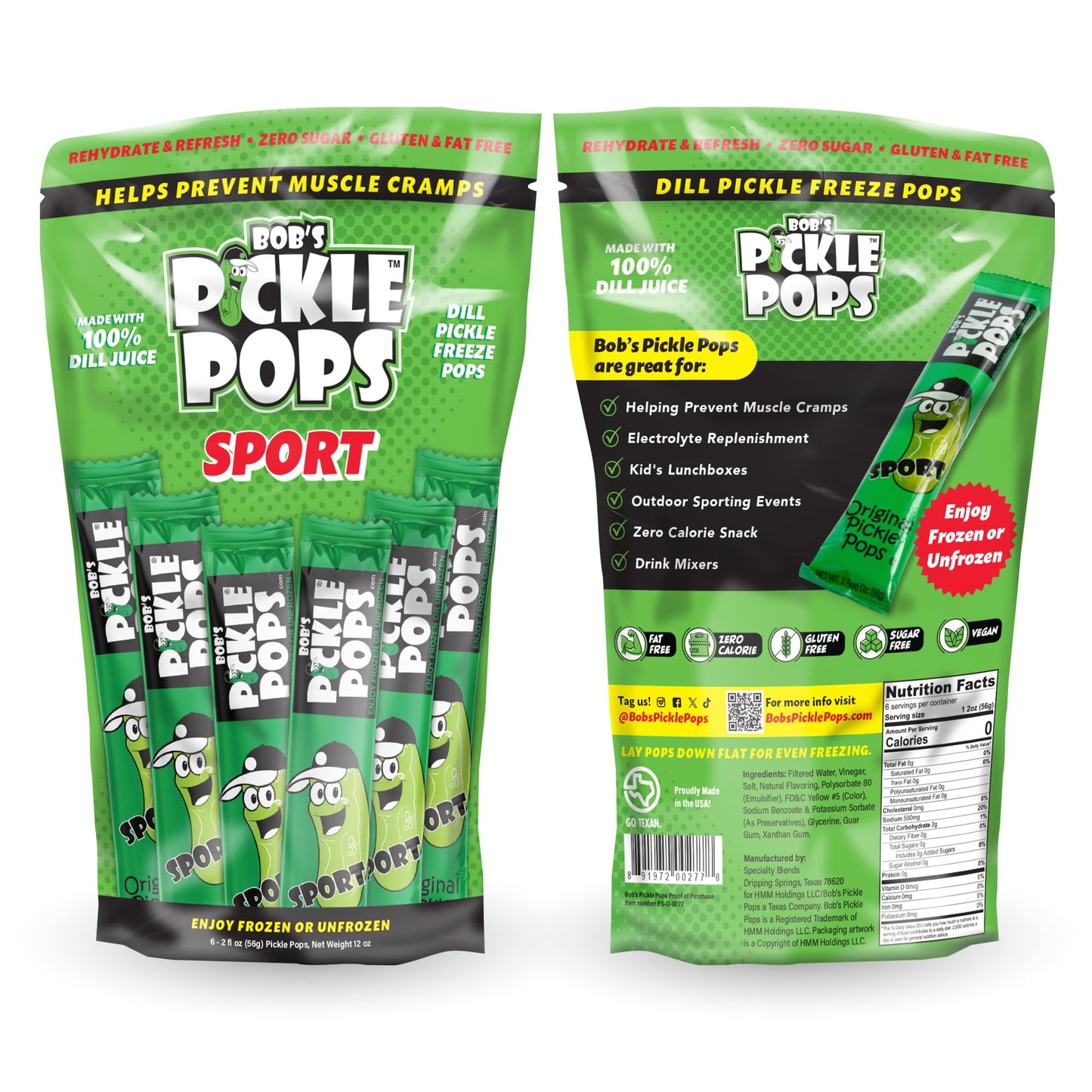Bob s Pickle Pops - Original Dill Juice Flavor Ice Pops - Pre Workout Freeze Pops - Electrolyte Cramp Relief 18 Pops (Six count