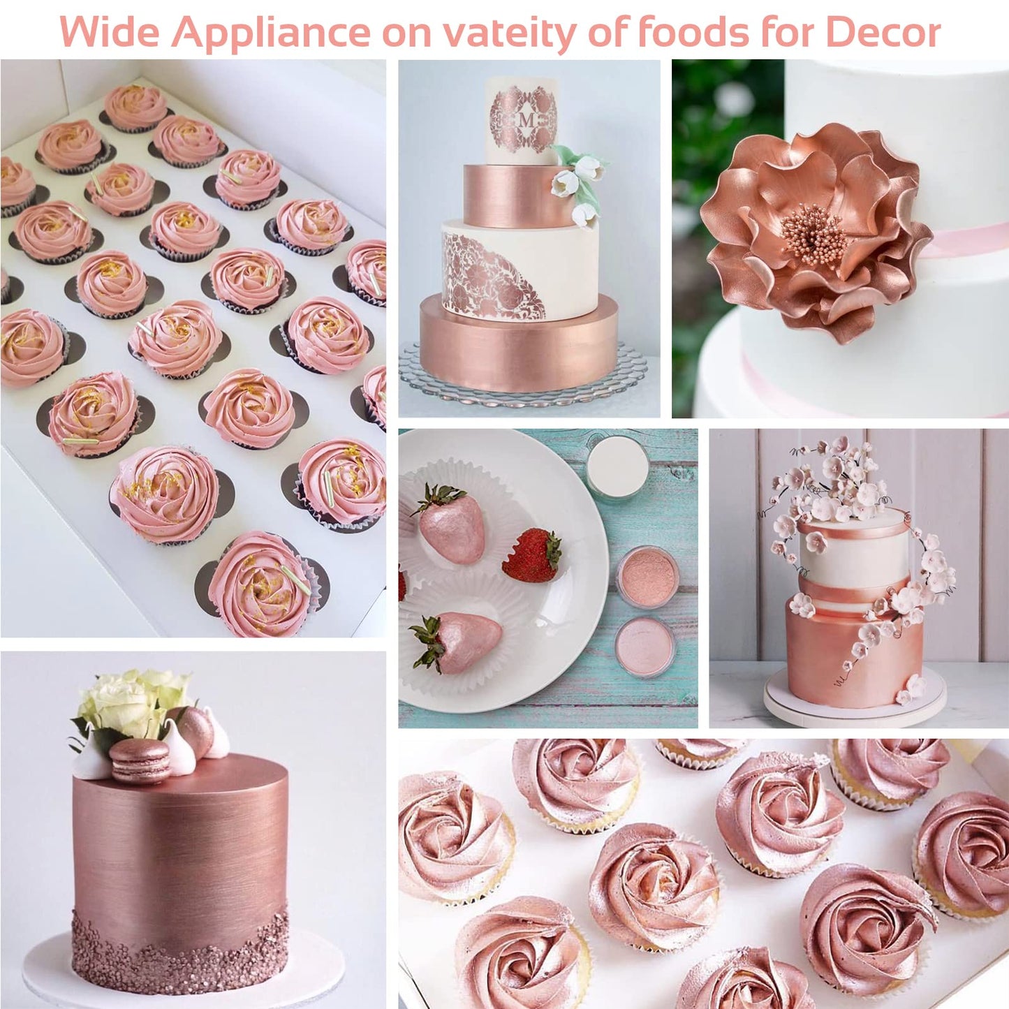 Jelife Edible Luster Dust - Rose Gold Metallic Powder for Cake Decorating, 5 Grams