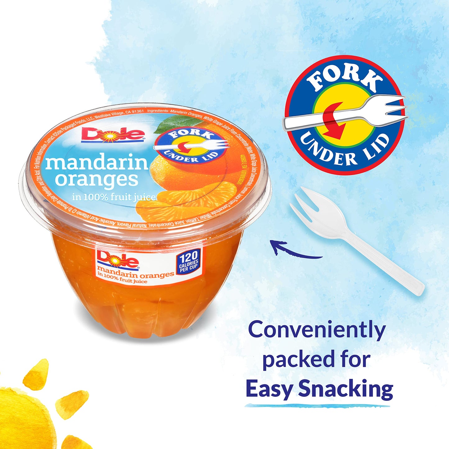 Dole Fruit Bowls Mandarin Oranges In 100% Juice Snacks, 7Oz 12 Total Cups, Gluten & Dairy Free, Bulk Lunch Snacks For Kids & Adults