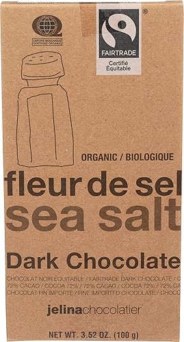Jelina Chocolatier Organic Sea Salt Chocolate Bar 72% 3.52 Oz