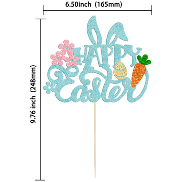 Gyufise 1 Pack Happy Easter Cake Topper Glitter Bunny Ear Cake Pick Decorations For Happy Easter Spring Themed Baby Shower Kids