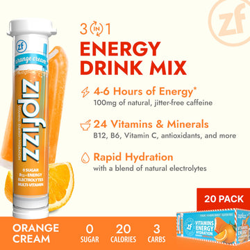 Zipfizz Daily Energy Drink Powder, Orange Cream, 20 Pack | Sugar-Free, Electrolyte Powder, Contains Vitamin B-12, Model 20CREAM