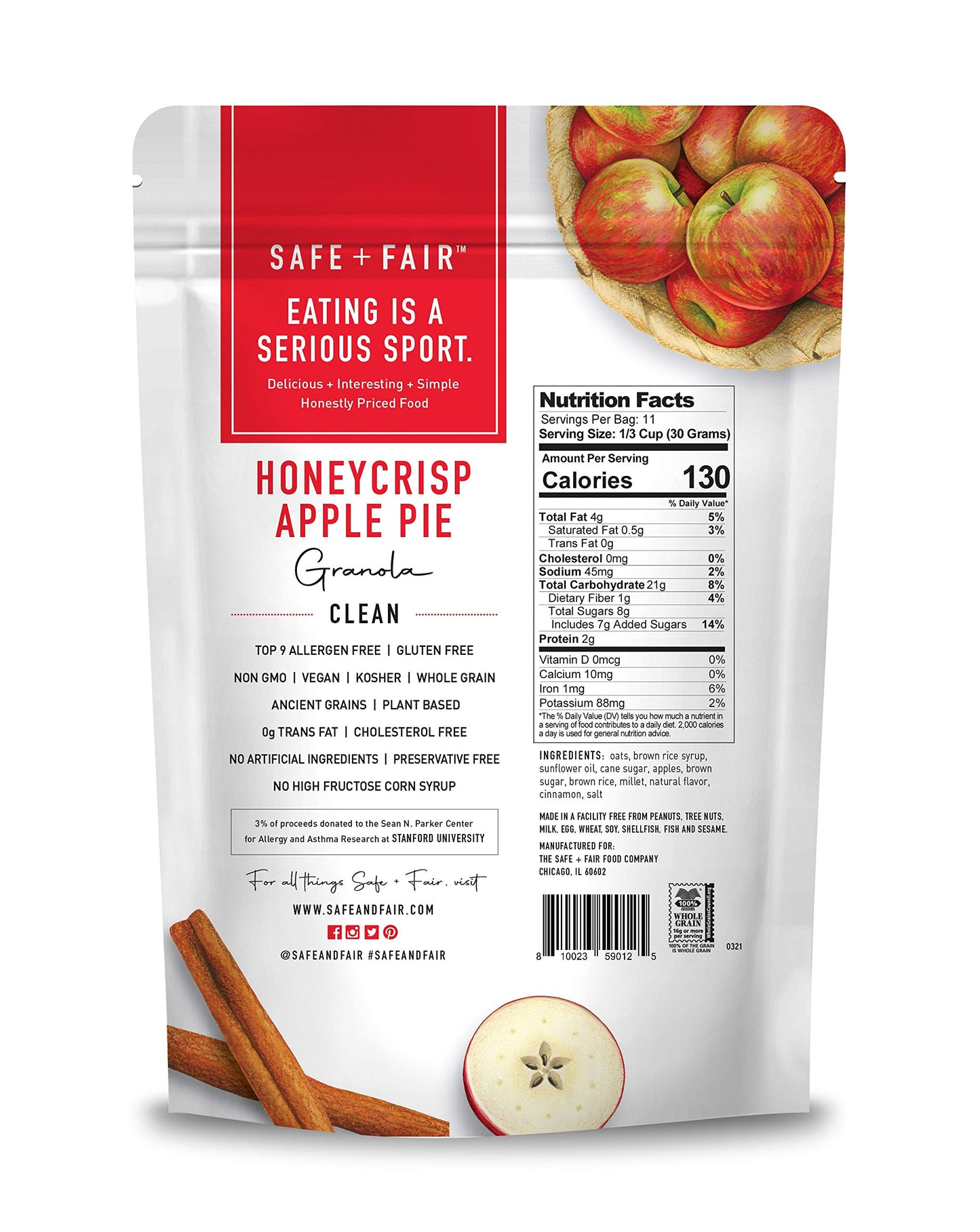Safe + Fair Honeycrisp Apple Pie Granola – Gluten-Free, Vegan & Plant-Based Snack With Real Honeycrisp Apples, Whole Grains, Non-Gmo, Kosher, No Preservatives - 12Oz, 6 Pack