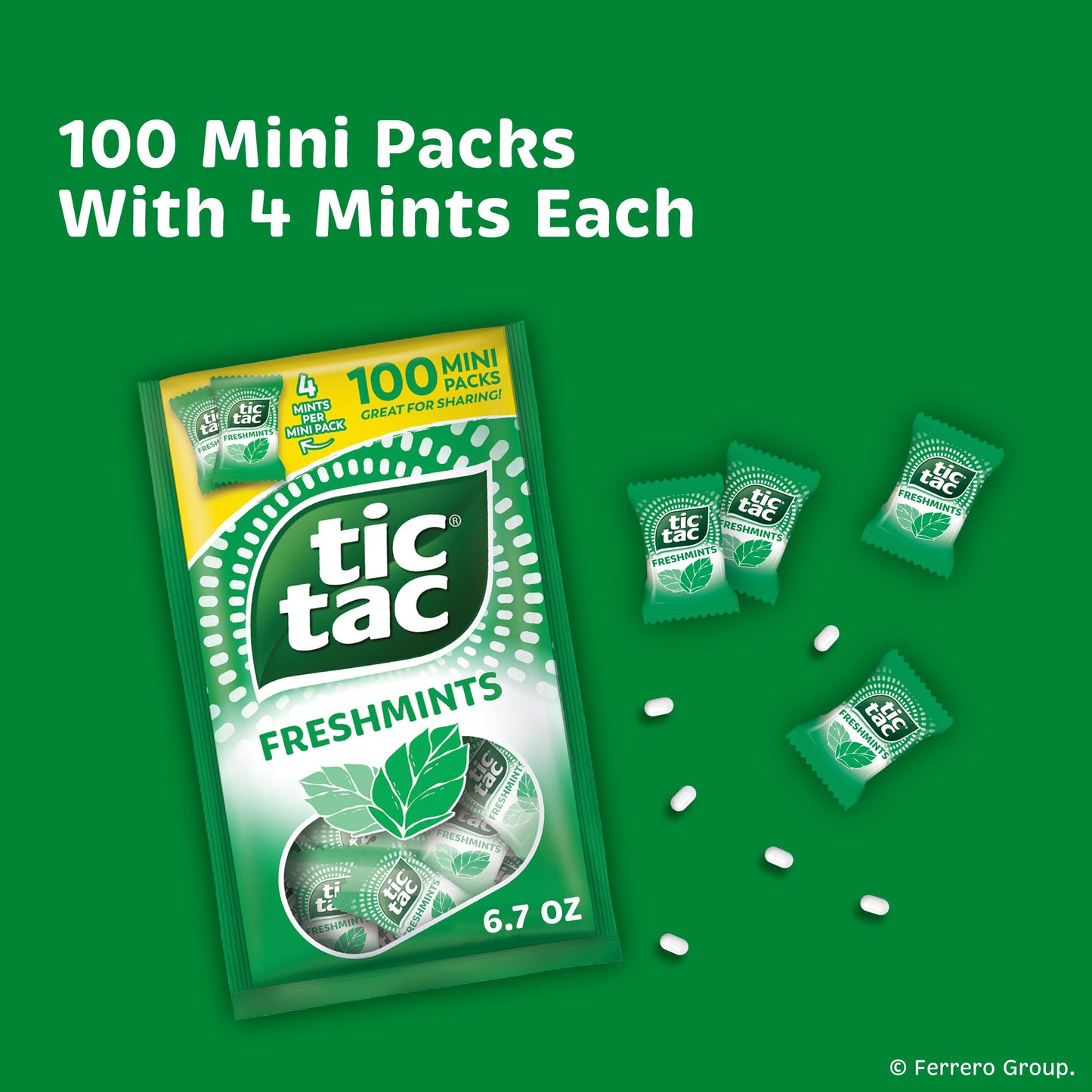 Tic Tac Freshmints  Bulk Bag with 100 Mini Packs (4 Mints each)  Share-Size  On-the-Go Mints  6.7 oz
