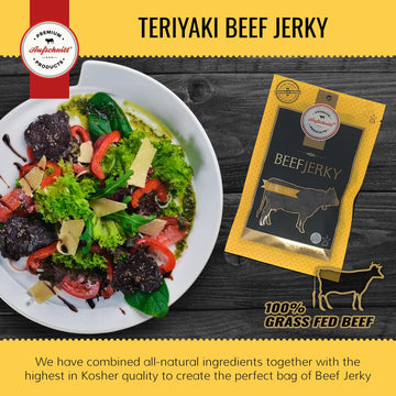 Premium Aufschnitt Beef Jerky - Low Sodium, Certified Kosher, Keto & Halal Friendly - 5 Pack, Teriyaki, 0.18 Ounce Each