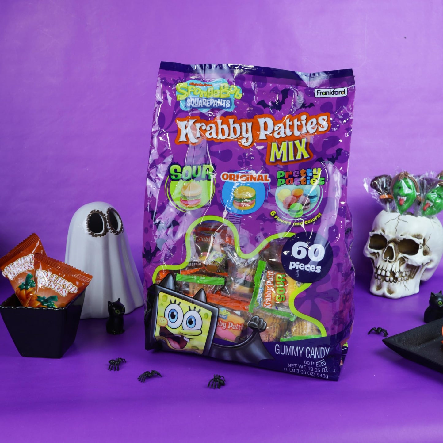 Bulk Krabby Patties Halloween Gummy Mix, Individually Wrapped Trick or Treat Candy, 60 Pieces Total, 19.05 Ounces