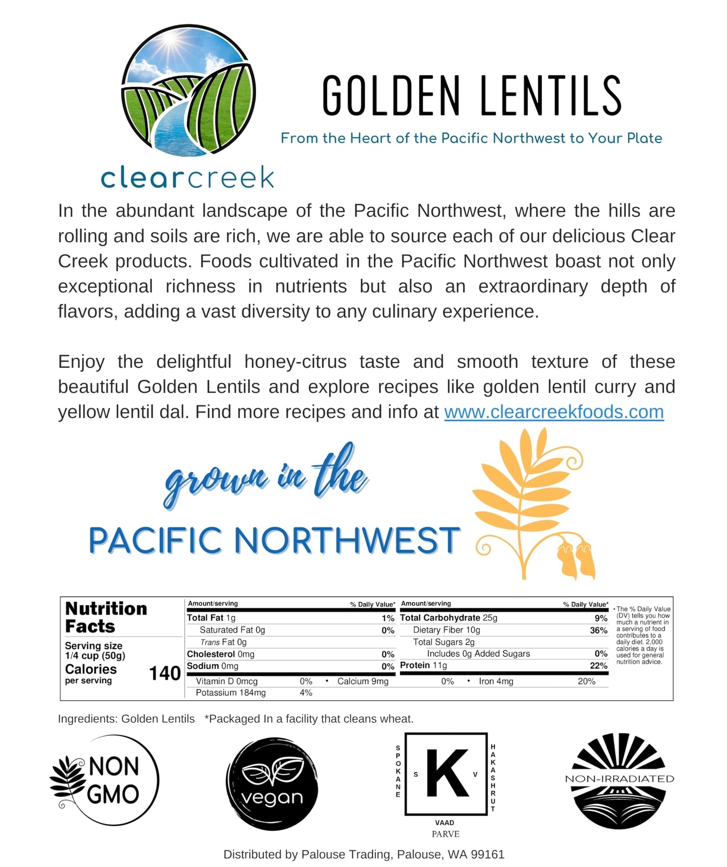 Montana Whole Golden Lentils | 4 lb Linen Drawstring Bag | Non-GMO | Kosher | Vegan | Non-Irradiated (Will Sprout) | Yellow Lent