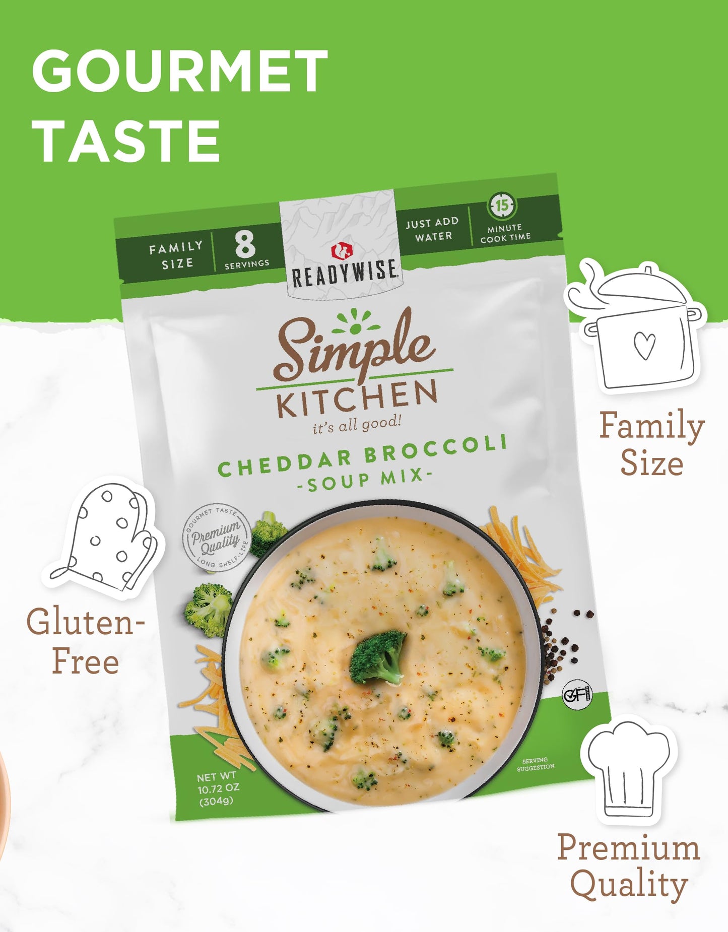 Readywise - Simple Kitchen, Soup Sampler, Variety Pack, 8 Servings Per Pouch, Soup Mix, Family Size, Mre, Gluten Free Options, F
