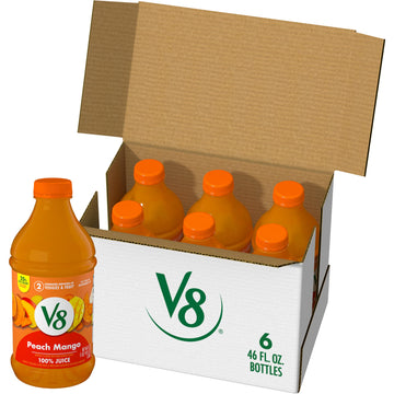 V8 Blends 100% Juice Peach Mango Juice, Fruit And Vegetable Juice Blend, 46 Fl Oz Bottle (Pack Of 6)