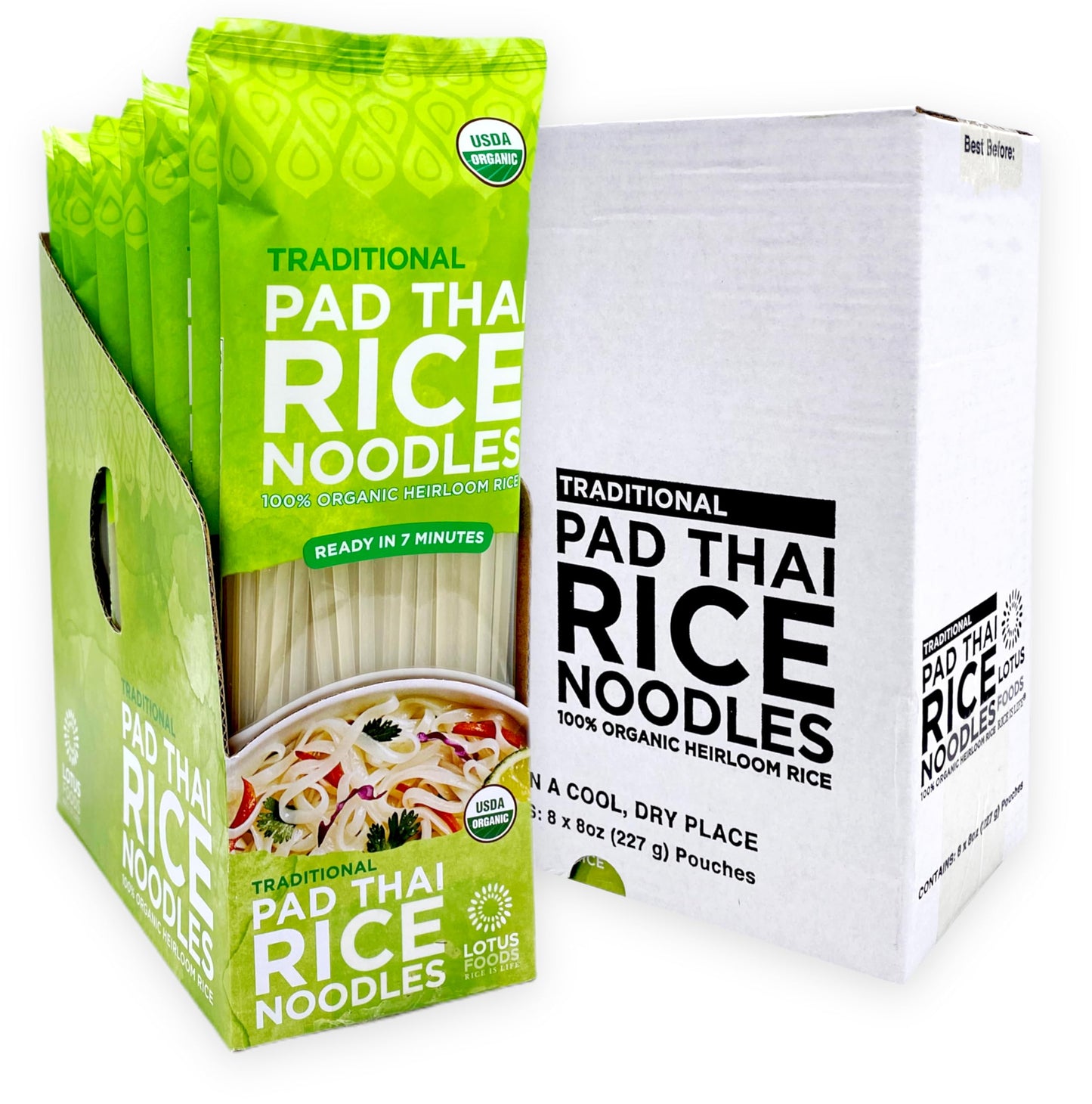 Lotus Foods Traditional Pad Thai Rice Noodles - Pad Thai Noodles, Asian Noodles, Gluten Free Noodles, Rice Noodles, Whole Grain, Non Gmo, Usda Organic - 8 Oz (Pack Of 8)