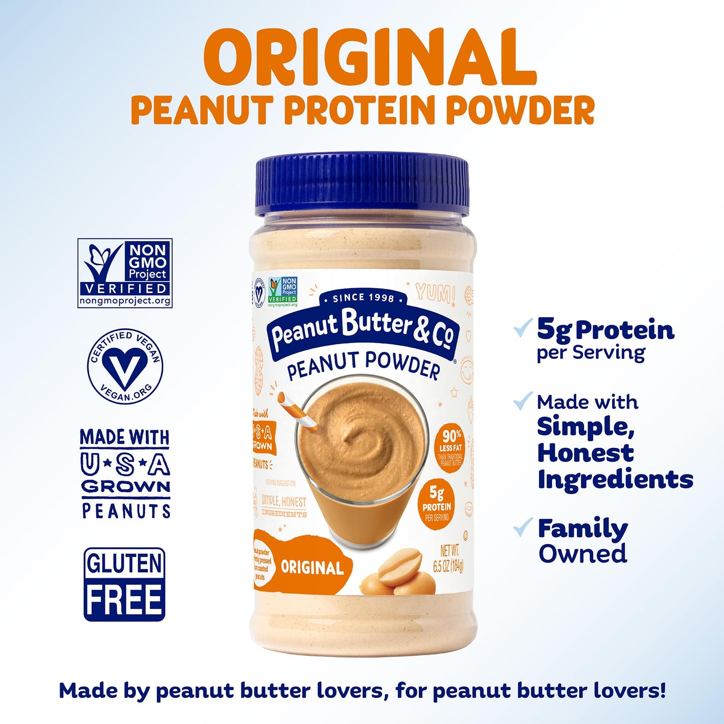 Peanut Butter & Co. Powdered Peanut Butter, Non-Gmo, Gluten Free, Vegan, Original, 6.5 Ounce Jars (Pack Of 6)