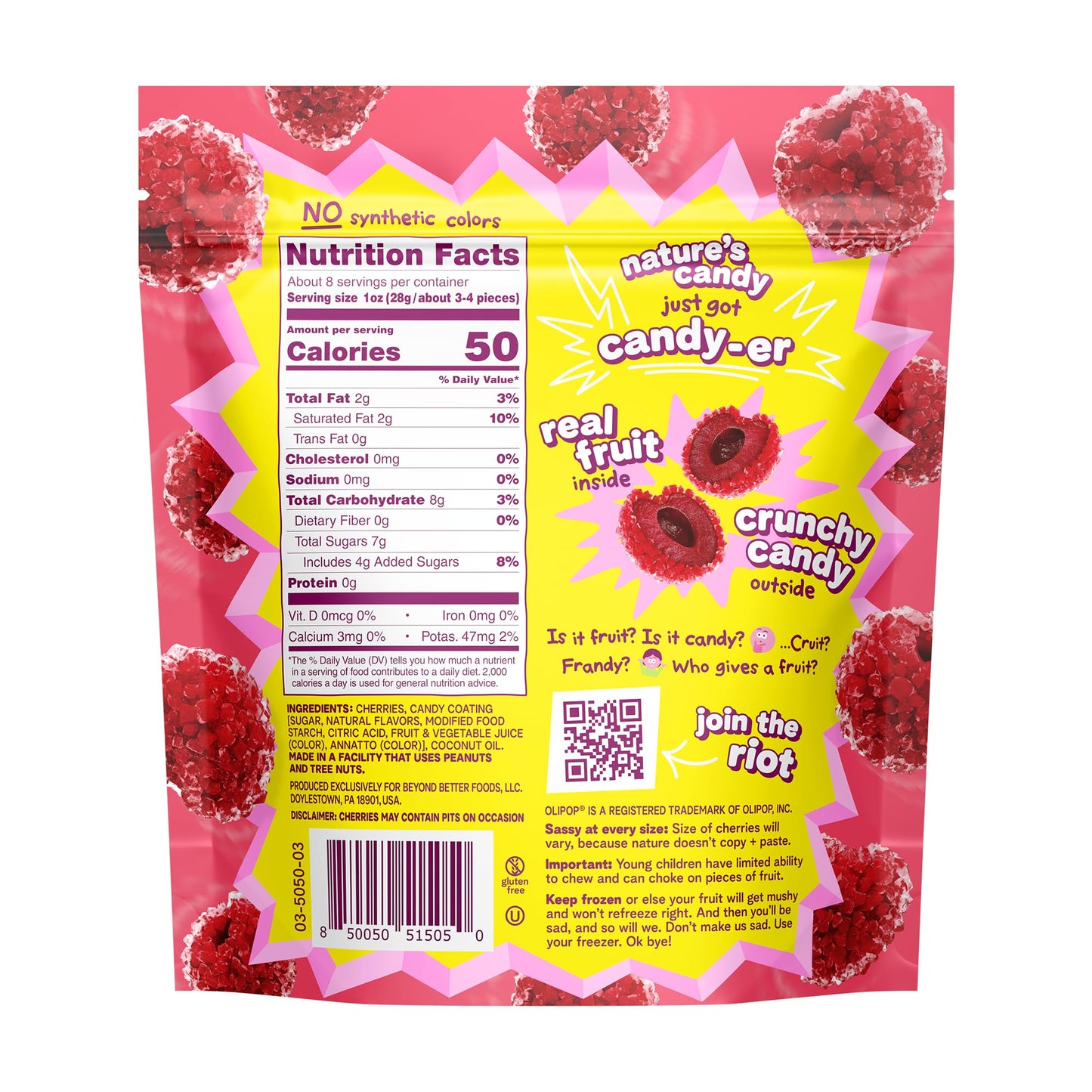 Fruit Riot x Olipop Crunchy Candy Cherries, Vintage Cola, Made with Real Fruit, 8oz, Gluten-Free