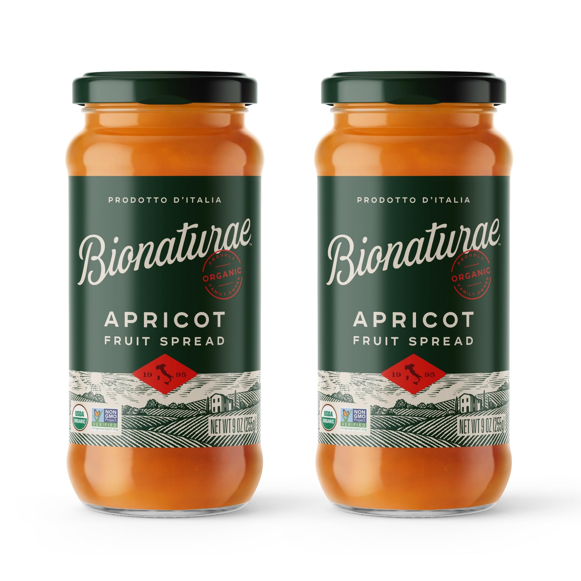 Bionaturae Organic Apricot Fruit Spread - Jelly Organic, Non-GMO, USDA Certified, No Sugar Added, No Preservatives, Organic Fruit Jam, Jam Organic, Made in Italy - 9 Oz, 2 Pack