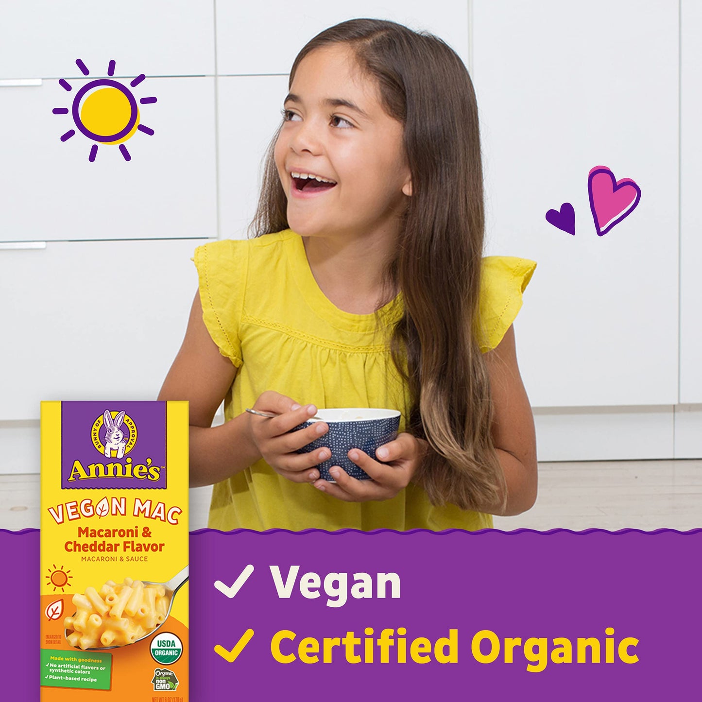 Annies Vegan Mac and Cheddar Pasta, Organic Plant Based, 6 oz, Pack of 12