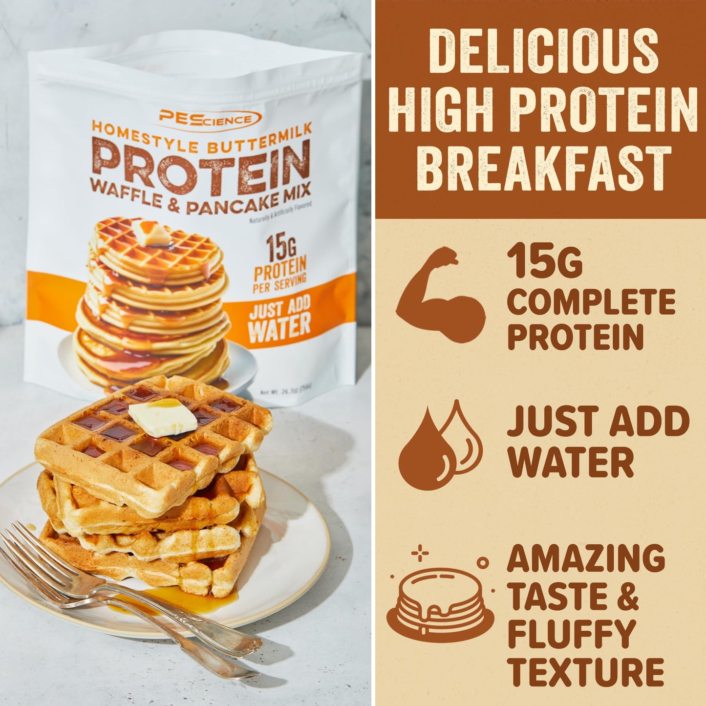PEScience Protein Pancake & Waffle Mix, 15g Protein, Homestyle Buttermilk, 26.7 Ounce