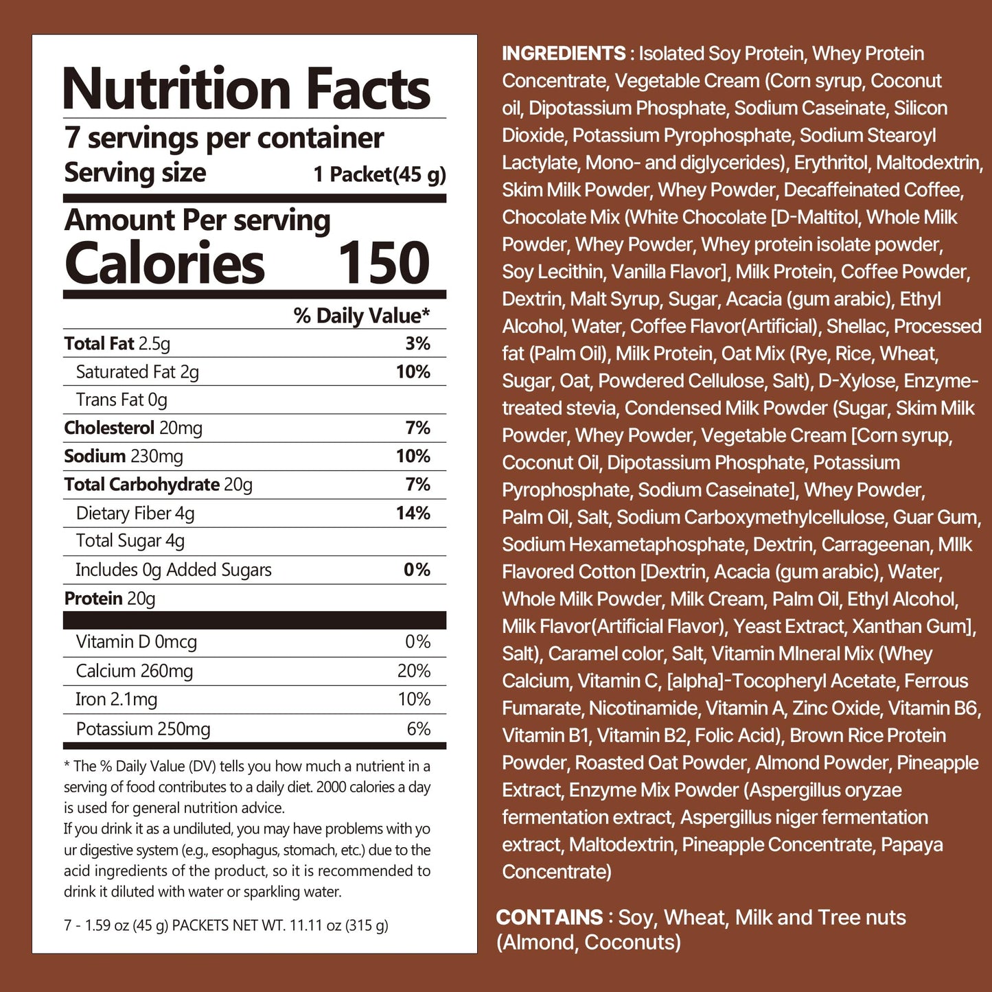 FLIMEAL Dolce Latte Protein Shake, 20g Protein, Low Sugar, Keto-Friendly, 7 Packs of 1.59 oz
