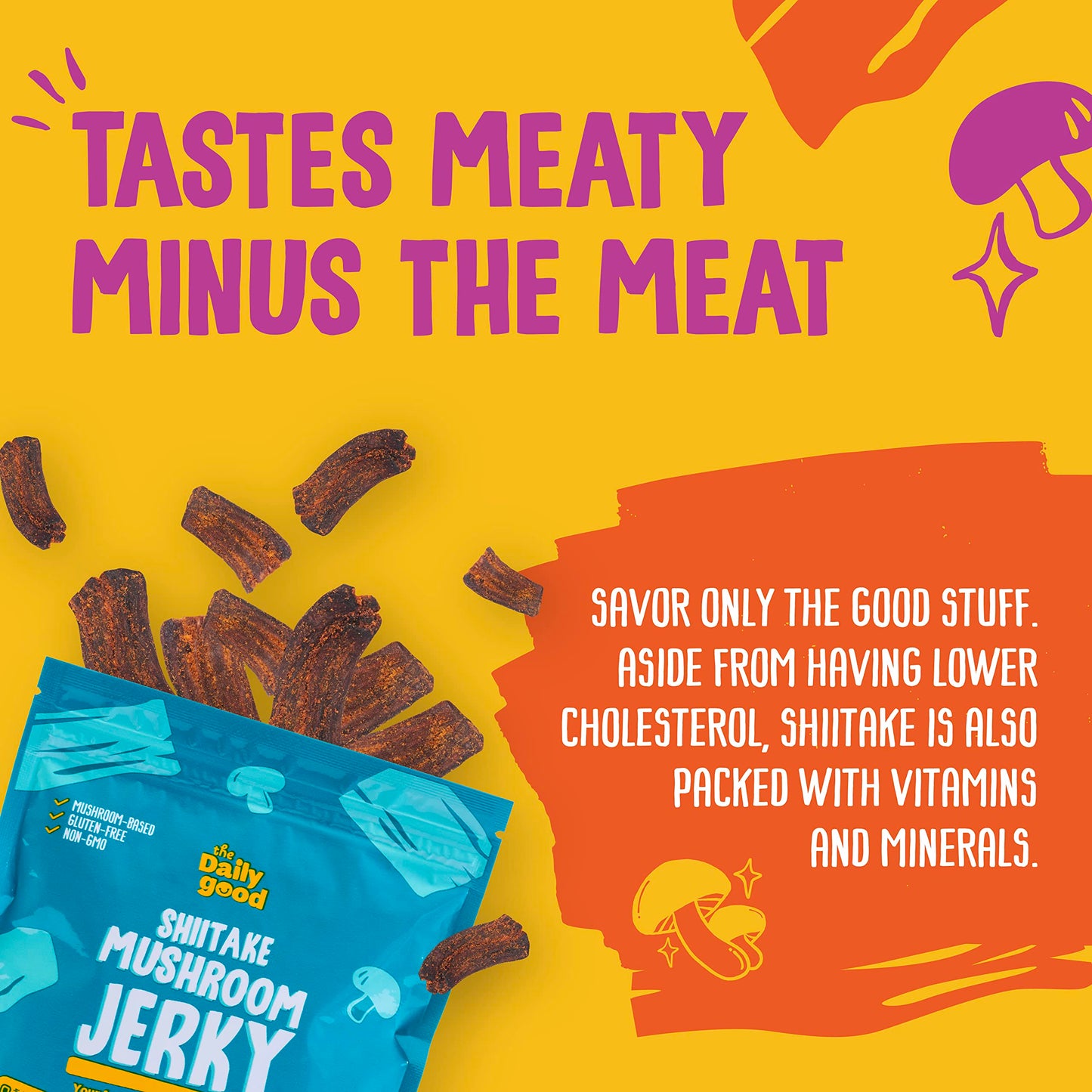 THE DAILY GOOD Mushroom Jerky 3-Pack, High-Fiber, Meatless, Gluten-Free, 2.19 oz.