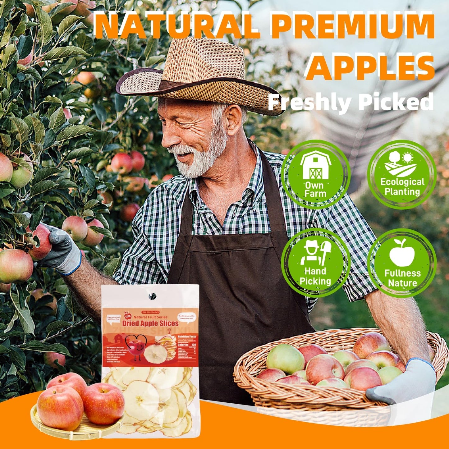 Natural Premium Dried Apple Slices 1.06Lb,Dried Apples Slices No Addition,Dried Fruit Tea,Apple Chips Snack,For Cocktails,Simmer
