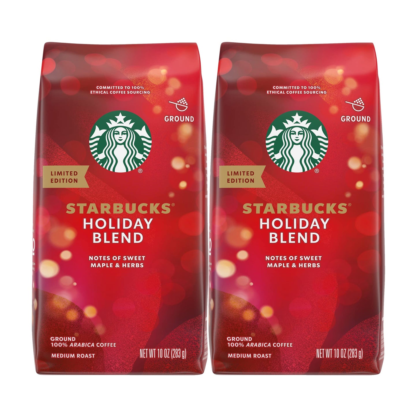 Starbucks Ground Coffee Bag, Holiday Blend, Medium Roast Coffee, 100% Arabica Coffee, Notes of Sweet Maple & Herbs, 10-Ounce Bag