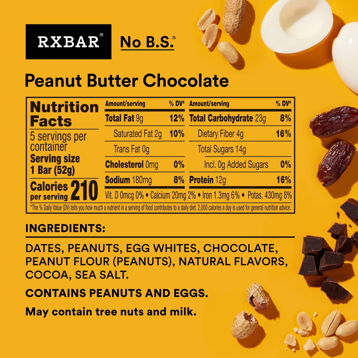 Rxbar Protein Bars, 12G Protein, Gluten Free Snacks, Peanut Butter Chocolate, 9.15Oz (5 Bars)