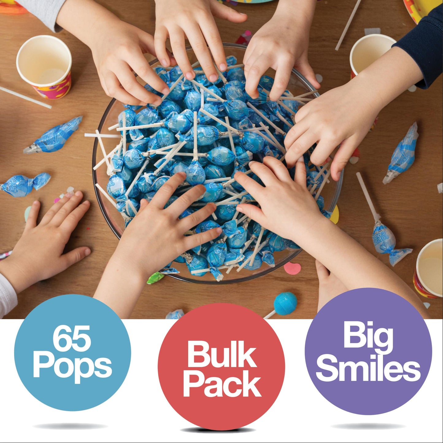 Zestix Cotton Candy Mini Lollipops - 65 Count Bulk Candy Pack, Individually Wrapped, Medium Size, Perfect for Kids and Parties