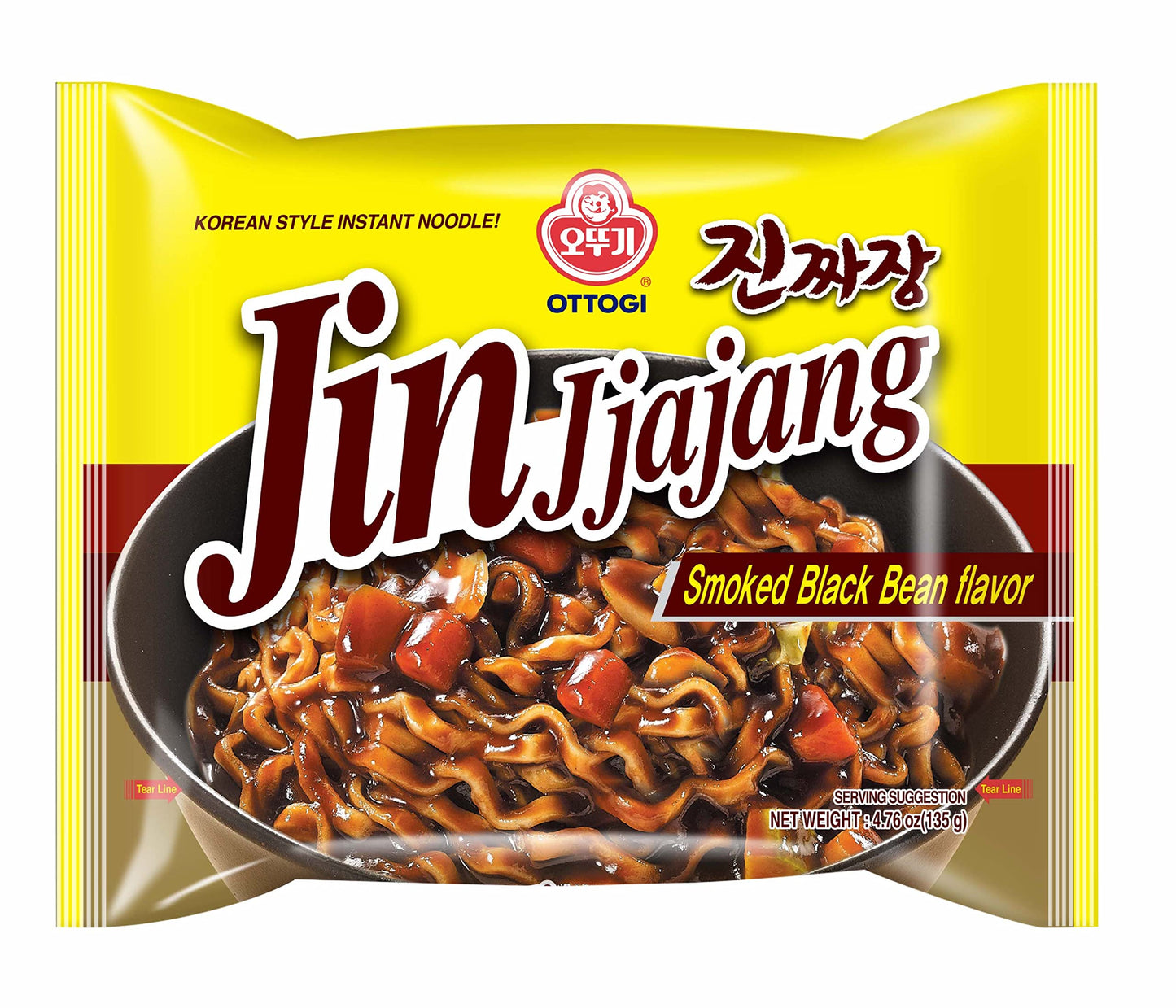 Ottogi Jjajang Instant Noodles - Black Bean Sauce Ramen, 4.76oz, 4 Pack