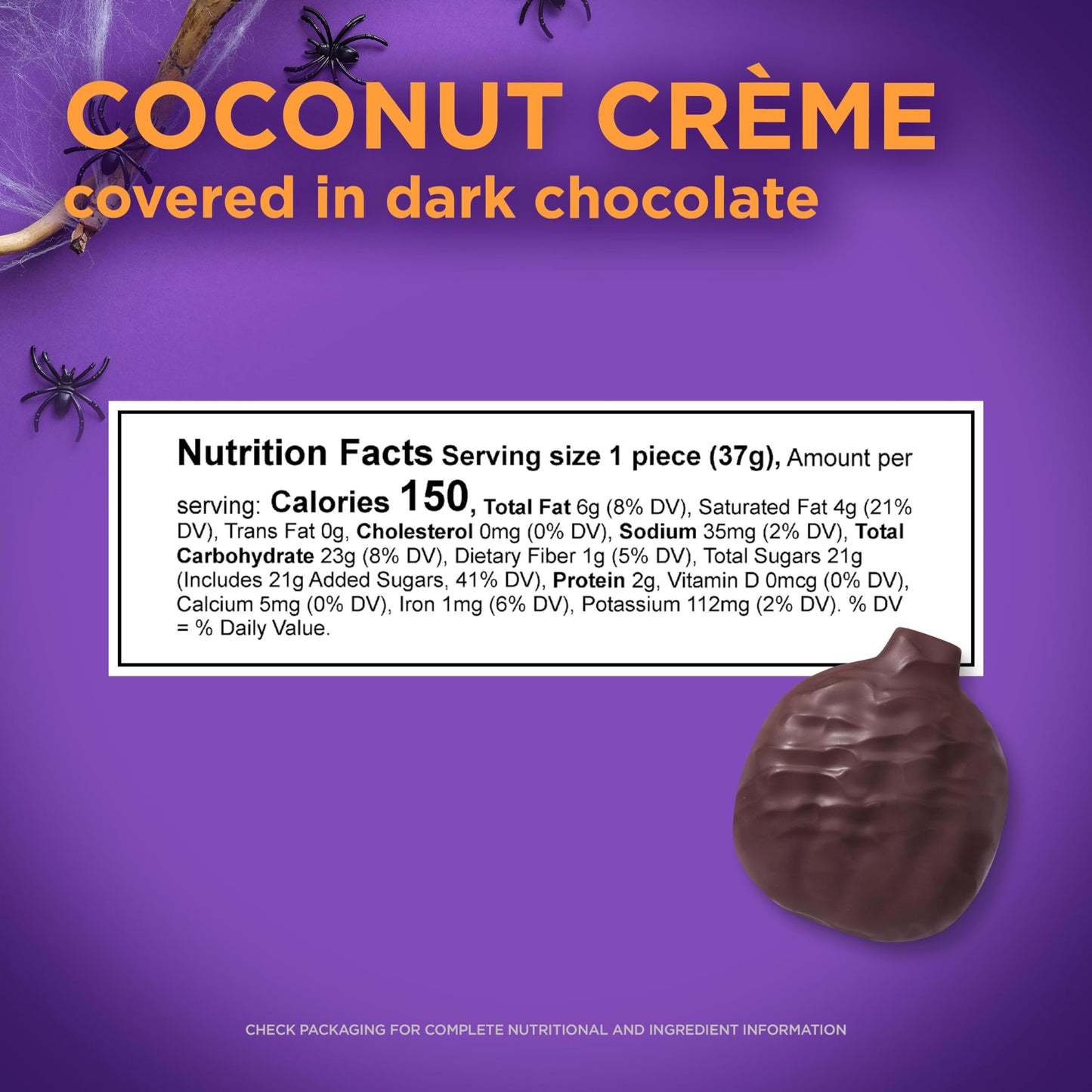 RUSSELL STOVER Halloween Dark Chocolate Coconut Crme Candy Pumpkin, 1.3 oz. (Pack of 18)