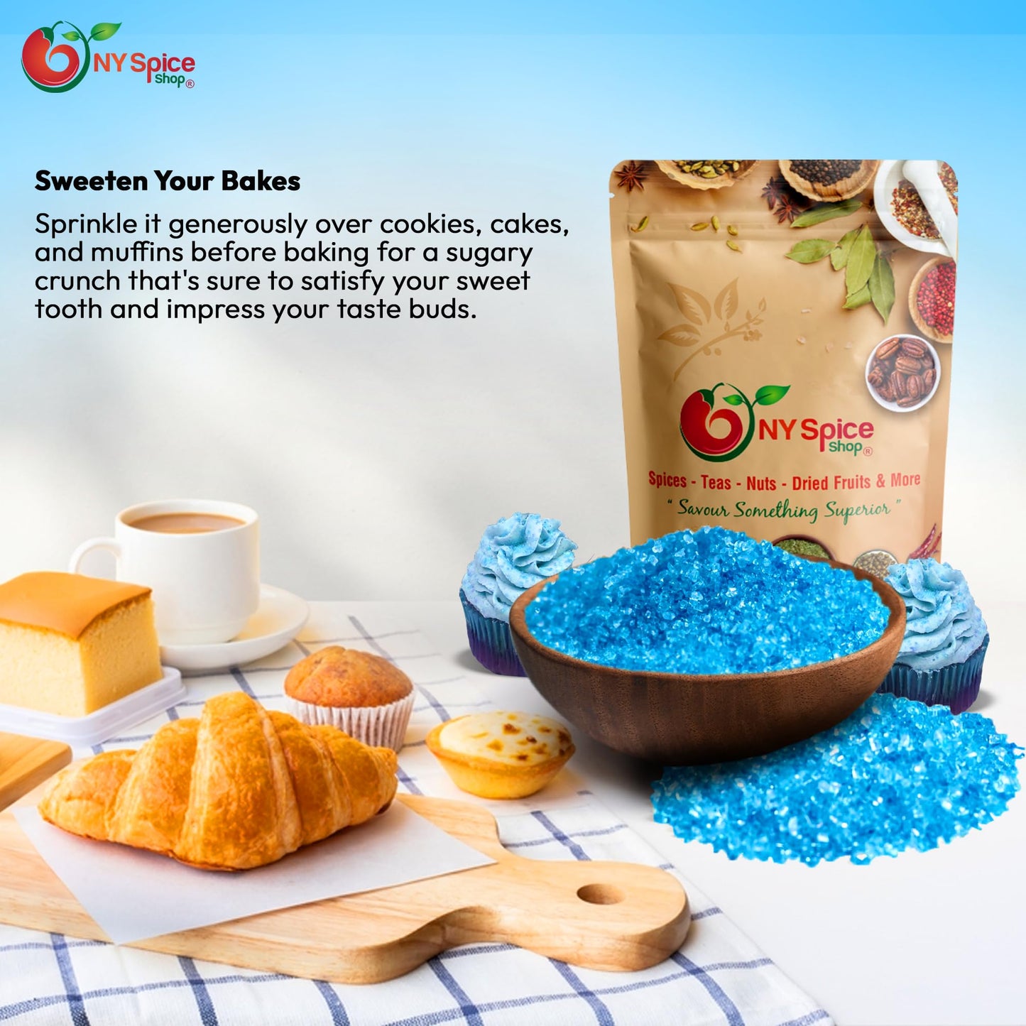 Ny Spice Shop Light Blue Sanding Sugar For Memorial Day - 8 Ounce Sweet Colorful Edible Sprinkles For Candy Dish - Chocolate Spr