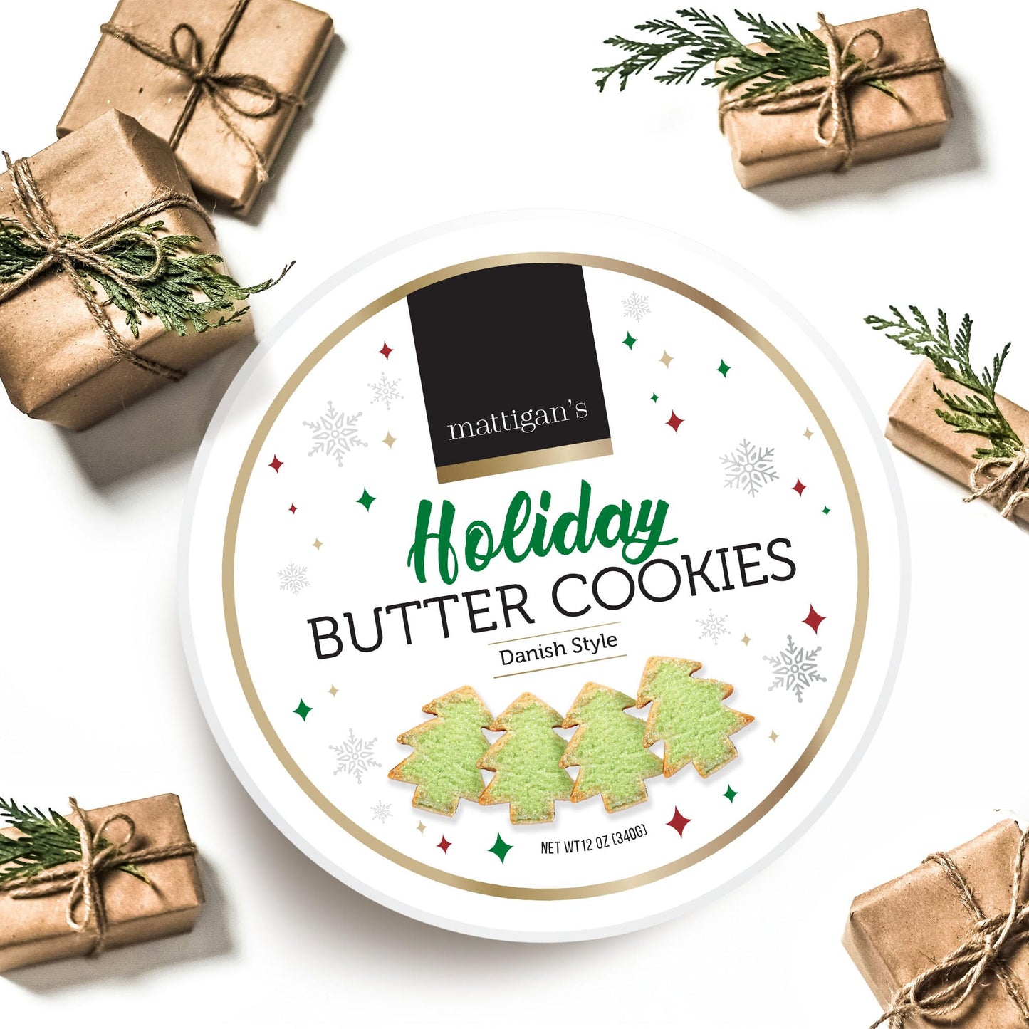 Mattigans Holiday Butter Cookies, Danish Style Cookie, 12 Oz Tin, Gourmet Gifts, Holidays, Christmas, Stocking Stuffer, Special