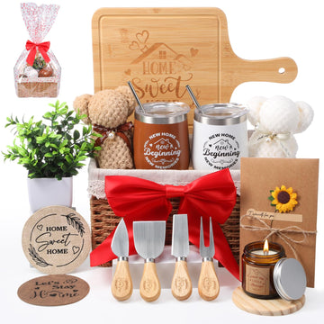 Rimcereal House Warming Gifts Basket 21 Pieces Housewarming Gift For New Apartment Closing Gifts For Buyers Couples Women Men New Homeowners Gift Ideas Set(Home,Camel)