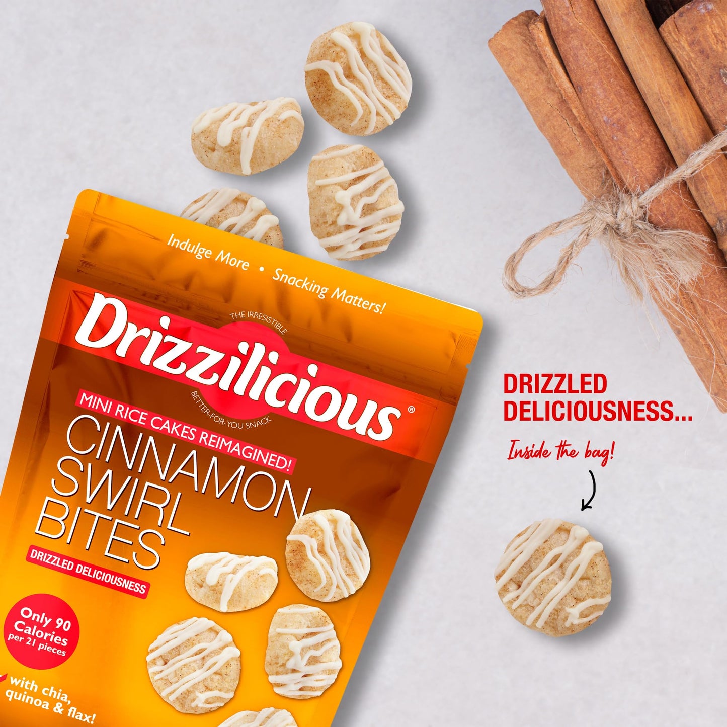 Drizzilicious Mini Rice Cakes, Cinnamon Swirl, Vegan, Gluten-Free, 4 oz (Pack of 1)