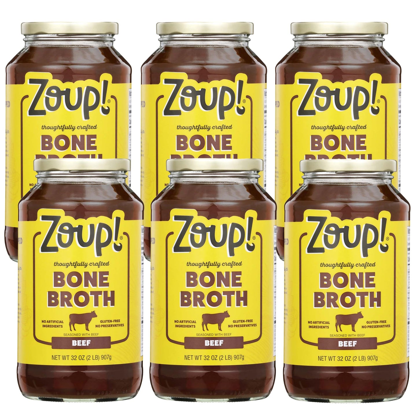 Beef Bone Broth By Zoup! Keto-Friendly, Gluten Free, Fat Free, Non-Gmo Clear Bone Broth - Great For Stock, Bouillon, Soup Base Or In Gravy - 6-Pack (32 Oz)