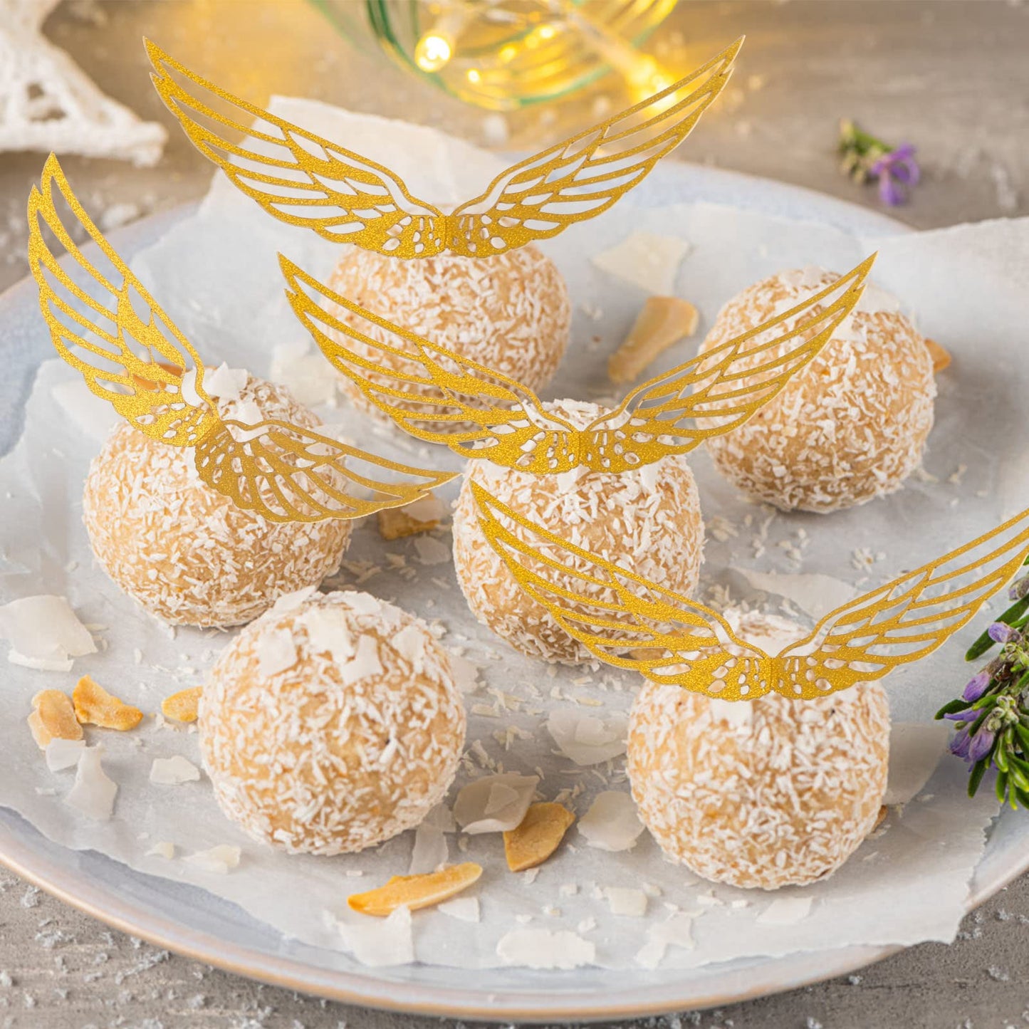 50Pcs Golden Snitch Wings Chocolate Decoration, Coldairsoap Happy Easte Cupcake Toppers Party Chocolate Wings Decor With 50Pcs G