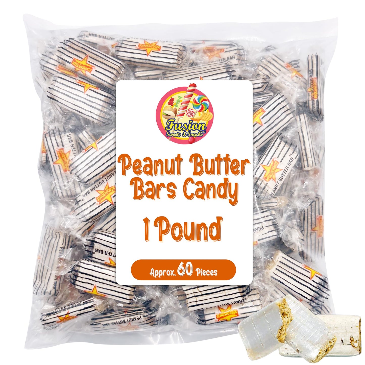 Peanut Butter Bars Candy - 1 Pound (Approx 60 Pieces), Peanut Butter Candy Bars In Bulk Bag, Individually Wrapped Old Fashioned