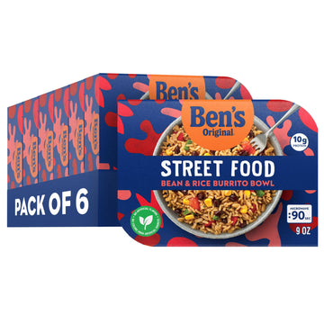 BEN S ORIGINAL Street Food Bean & Rice Burrito Bowl, Prepared Entr  e, Microwavable Heat-&-Eat Bowl in 90 Seconds, 9 oz (Pack o
