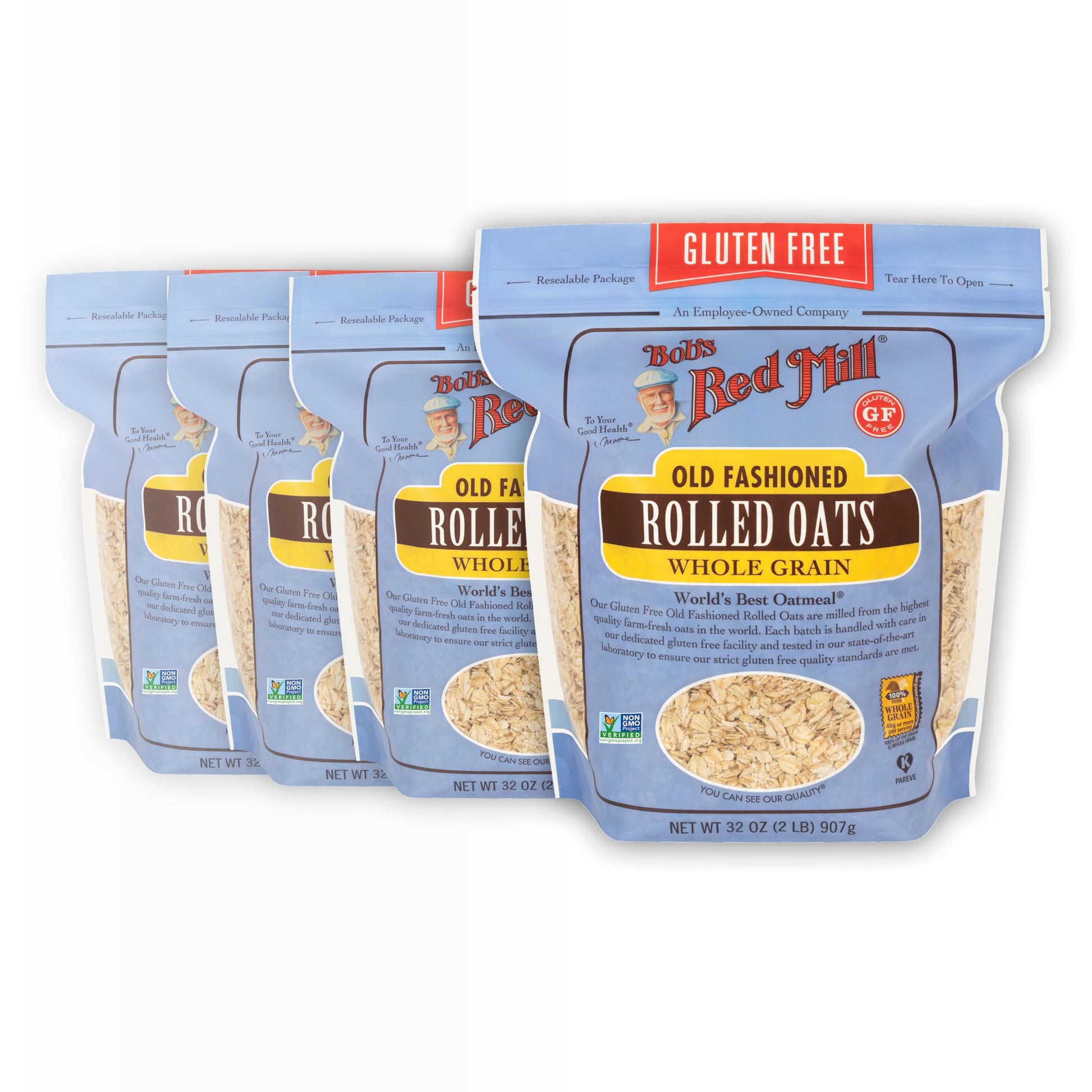 Bob s Red Mill Gluten Free Old Fashioned Rolled Oats, 32oz (Pack of 4) - Non GMO, Whole Grain, Vegan, Kosher