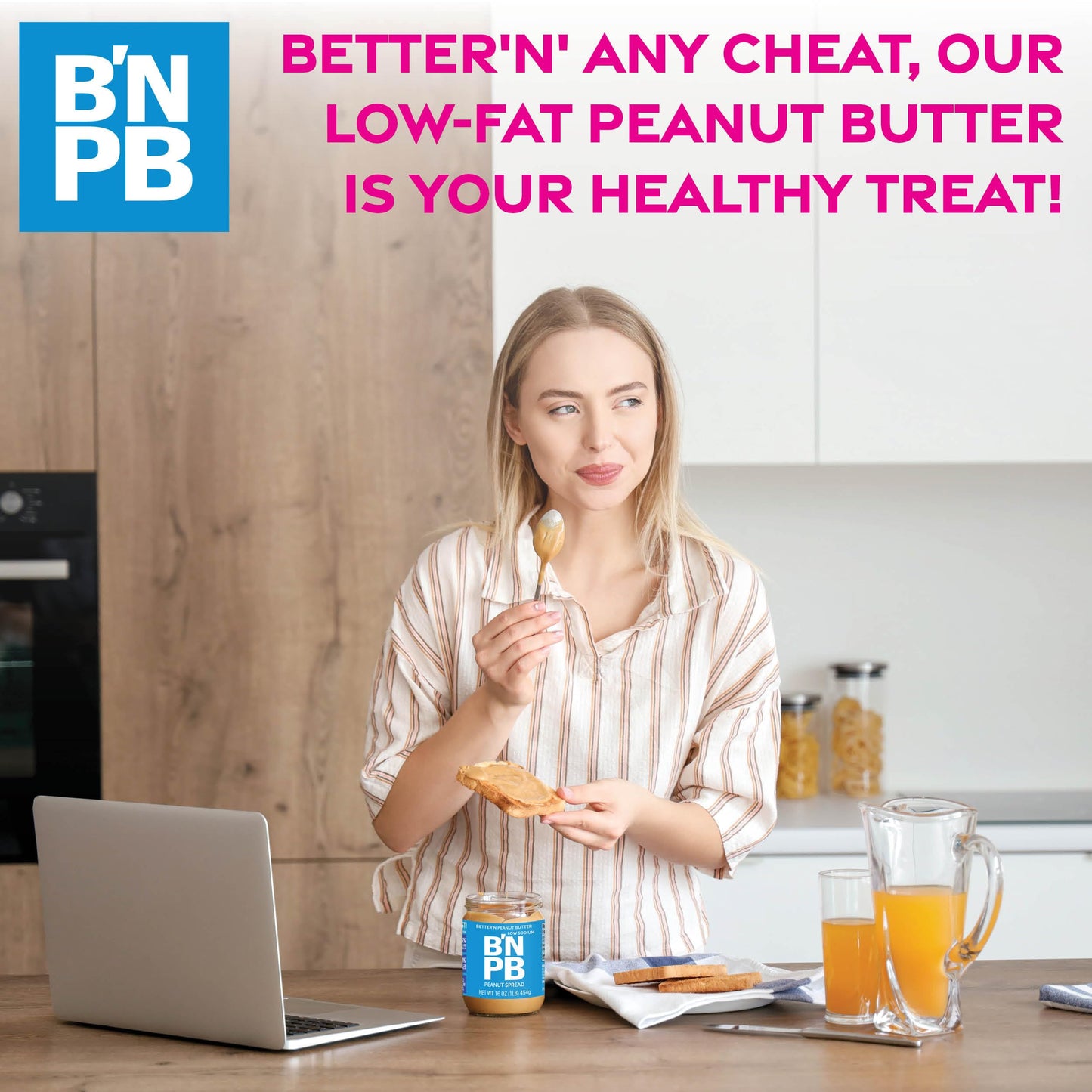 Low Fat and Low-Sodium Peanut Butter Spread by Bettern Peanut Butter, Creamy Low-Calorie Peanut Spread with No Saturated Fat, Gl