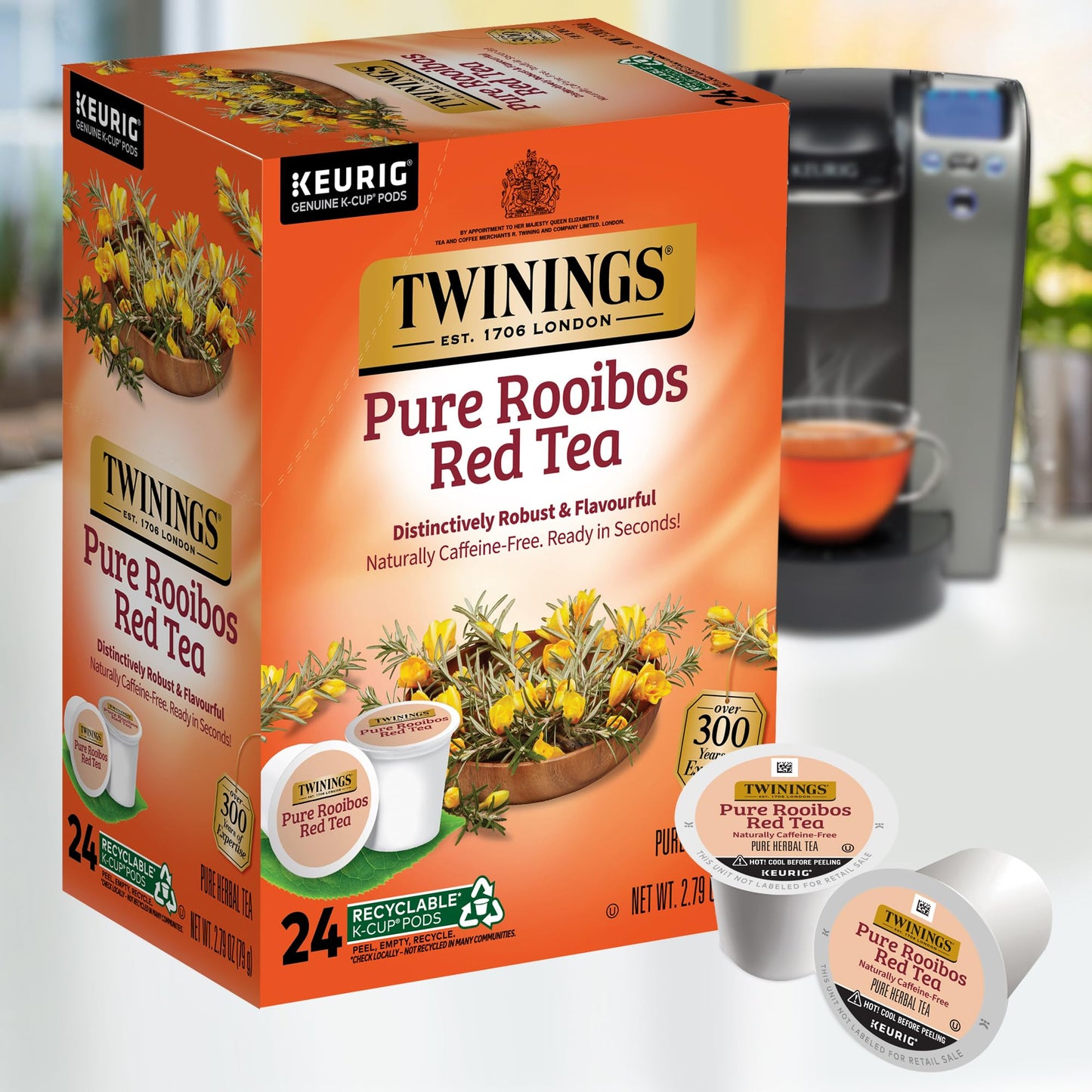 Twinings Rooibos Red Tea K-Cup Pods, Naturally Caffeine-Free, Slightly Sweet, 24 Count