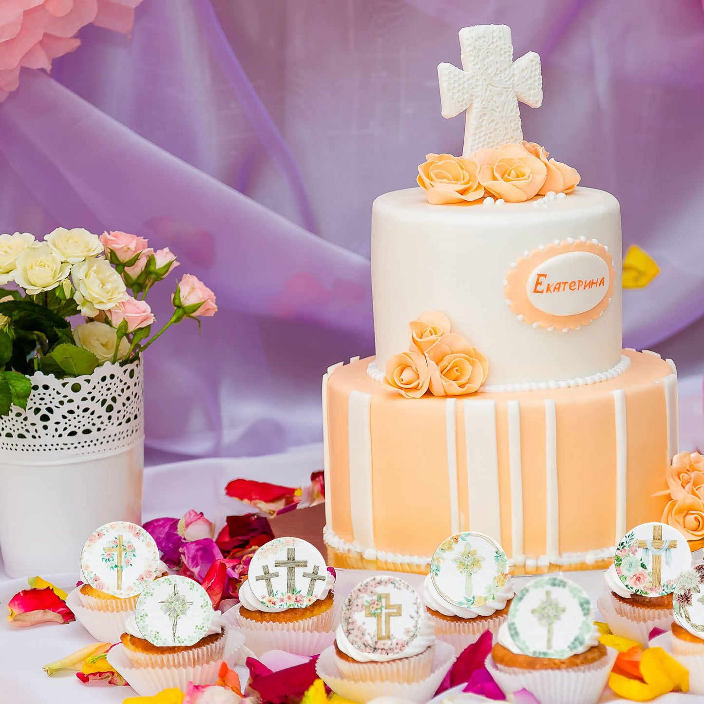 Gyufise 48Pcs Edible Floral Happy Easter Cupcake Toppers Wafer Paper God Bless Cupcake Picks Edible Easter Bunny Cupcake Decors