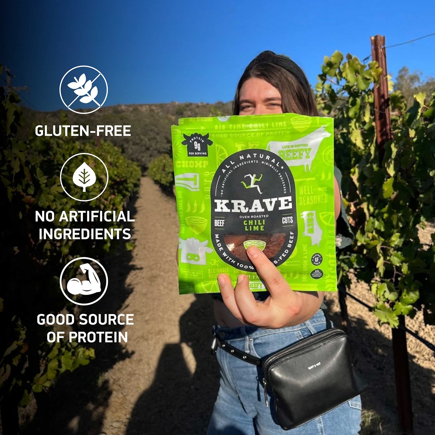 Krave Chili Lime Beef Jerky 8 Pack | Premium Chef Crafted Meat Cuts With Unique Flavors And No Msg | High Protein, Gluten Free | Pack Of 8 2.7Oz Bags