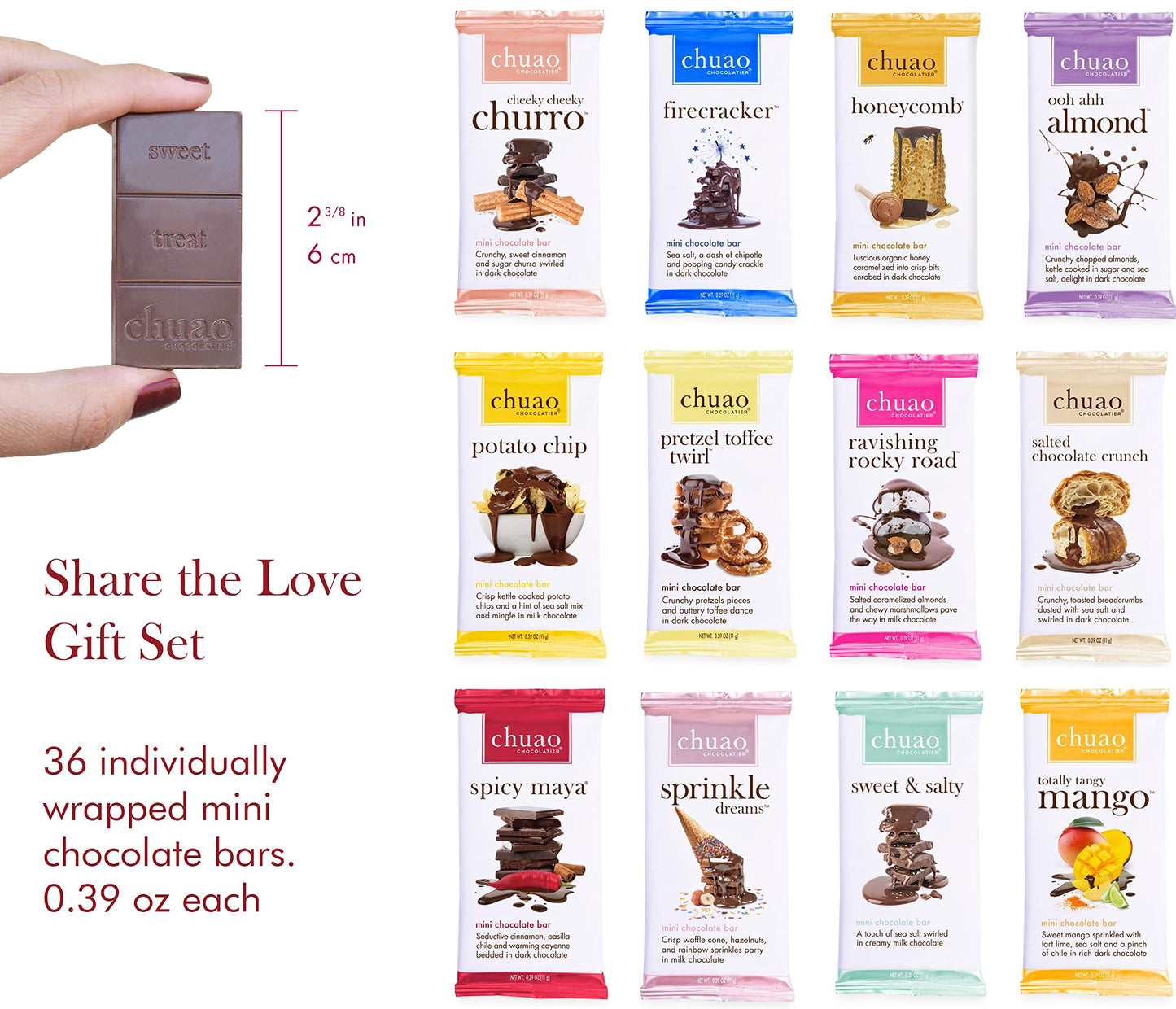 Chuao Chocolatier Assorted Milk & Dark Chocolate Bars Gift Box - 36 Count, 0.39 oz Each, Ideal for Holidays & Corporate Gifts