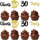 ZHUOWEISM 36 PCS Cupcake Toppers Glitter Beer Mug 30th Birthday Decorations Small Gold+White
