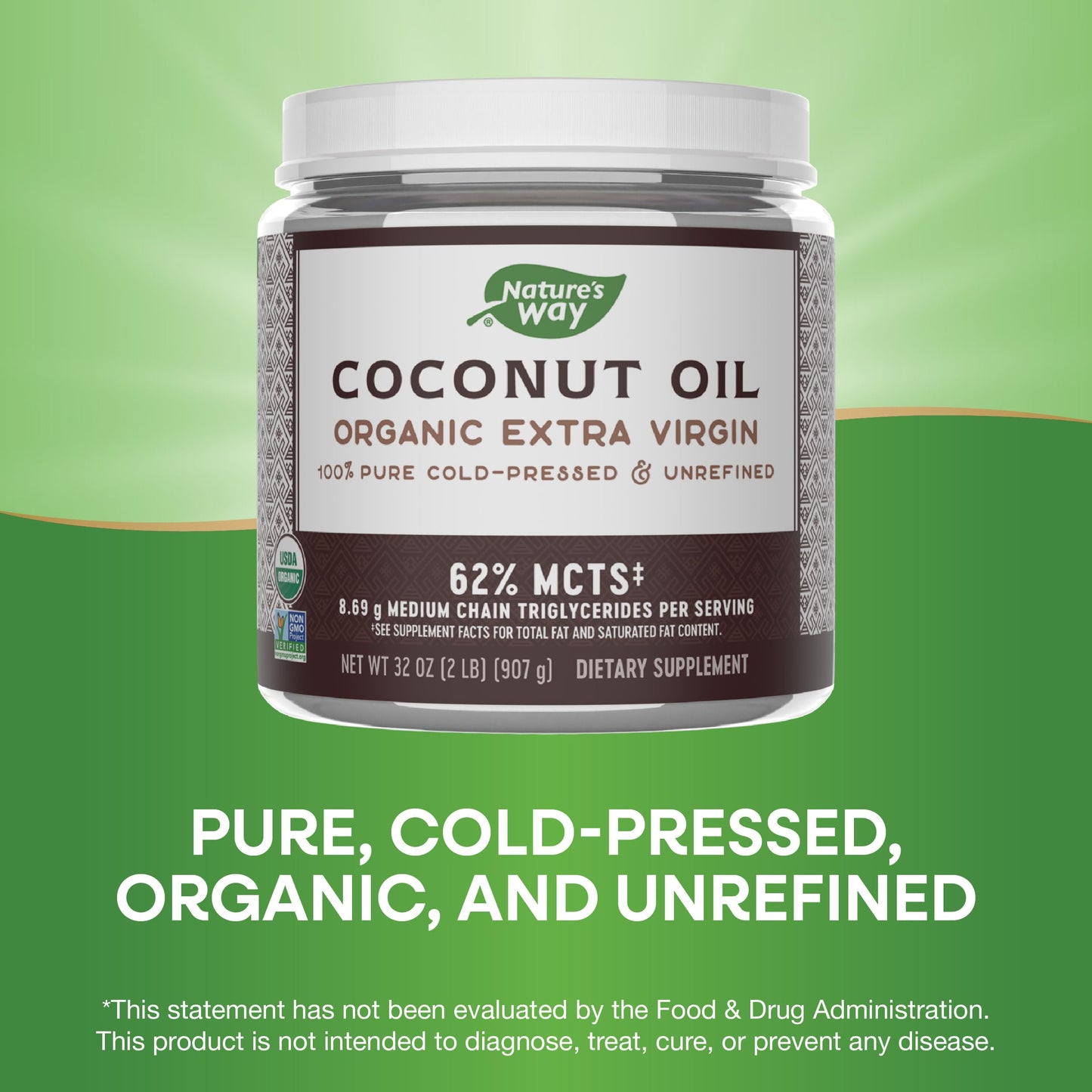 Natures Way Organic Extra Virgin Coconut Oil, Cold-Pressed, 32 Oz.
