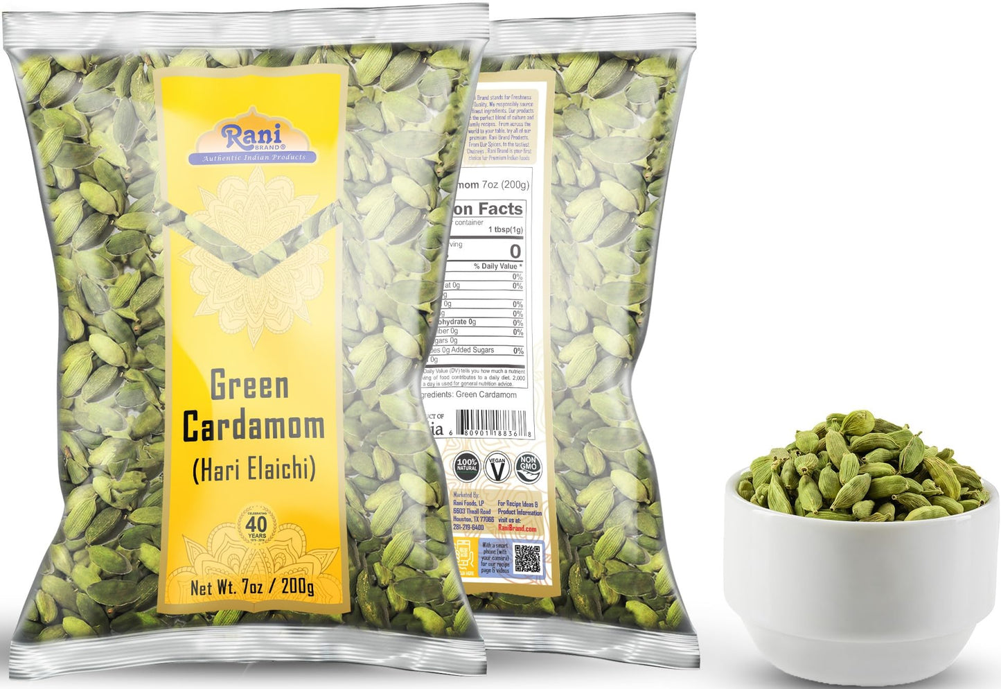 Rani Green Cardamom Pods Spice (Hari Elachi) 7Oz (200G) ~ All Natural | Vegan | Gluten Friendly | Non-Gmo | Product Of India