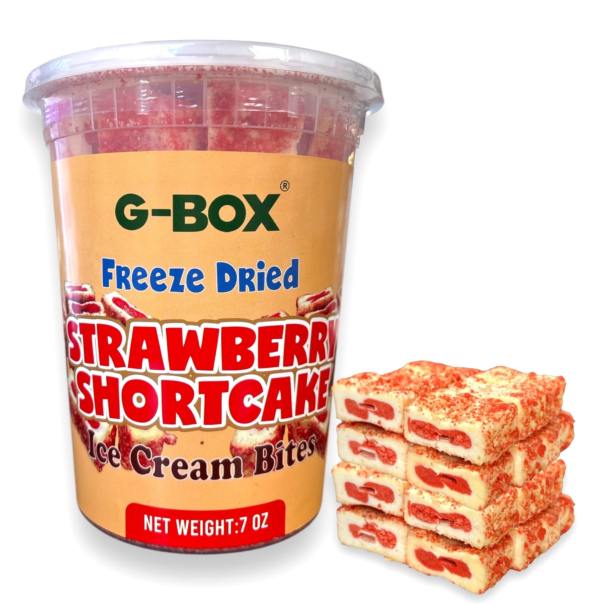 G-BOX Freeze Dried Ice Cream| Crunch Strawberry Shortcake Ice Cream Bites - Perfect for Camping, Outdoor, and Party - Air-tight 