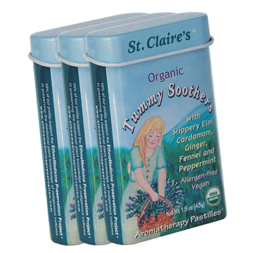 St. Claire'S Organics Tummy Soothers, (1.5 Ounce Tin, Bundle Of 3) | Gluten-Free, Vegan, Gmo-Free, Plant-Based, Allergen-Free |