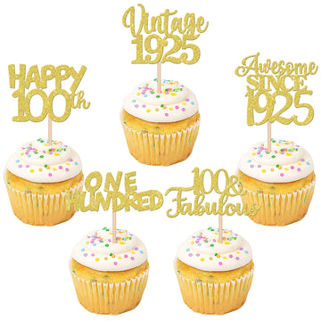 30Pcs Vintage 1923 Cupcake Toppers Glitter One Hundred Happy 100Th Birthday 100 Fabulous Cupcake Picks Awesome Since 1923 Cake D